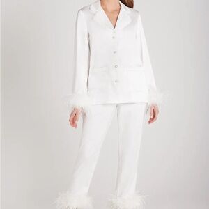 NADINE MERABI DARCIE- White Feather Trim Pajama Set